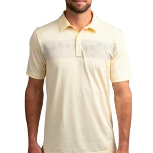 TRAVIS MATHEW Heather Pale Banana Regular Fit Three To The Beach Polo T-Shirt