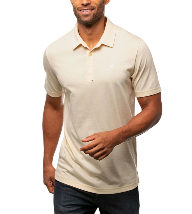 TRAVIS MATHEW Heather Pale Banana The Zinna Classic Fit Polo T-Shirt - Image 4
