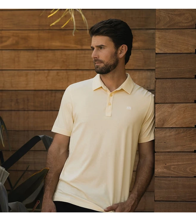 TRAVIS MATHEW Heather Pale Banana The Zinna Classic Fit Polo T-Shirt - Image 2